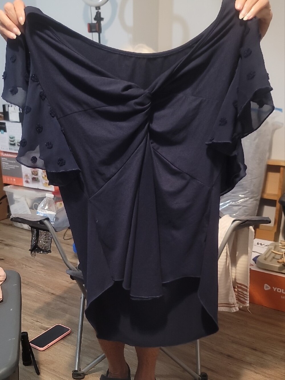 Navy Ruffle Sleeve Blouse - Picture 2 of 3